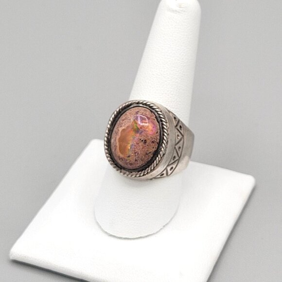 Other - Mexican Cantera Fire Opal Mens Ring Sterling Silver Twisted Rope Border 9 3/4